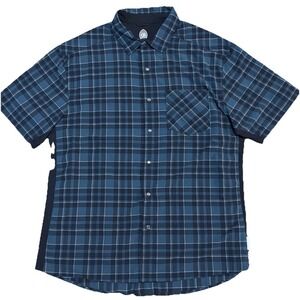 Club Ride Men's Large Blue Plaid Pearl Snap Short Sleeve Shirt Jersey